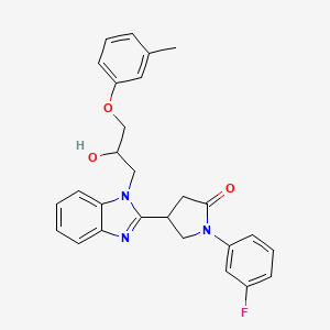 molecular formula C27H26FN3O3 B2530338 1-(3-fluorophenyl)-4-{1-[2-hydroxy-3-(3-methylphenoxy)propyl]-1H-benzimidazol-2-yl}pyrrolidin-2-one CAS No. 1018125-08-0