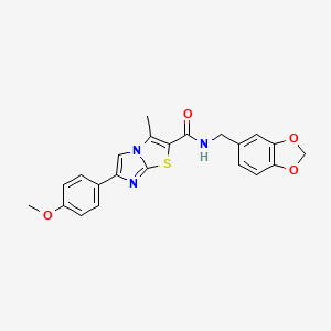 molecular formula C22H19N3O4S B2530348 N-(1,3-benzodioxol-5-ylmethyl)-6-(4-methoxyphenyl)-3-methylimidazo[2,1-b][1,3]thiazole-2-carboxamide CAS No. 852134-81-7