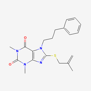 molecular formula C20H24N4O2S B2530349 1,3-Dimethyl-8-[(2-methyl-2-propenyl)sulfanyl]-7-(3-phenylpropyl)-3,7-dihydro-1H-purine-2,6-dione CAS No. 476481-83-1