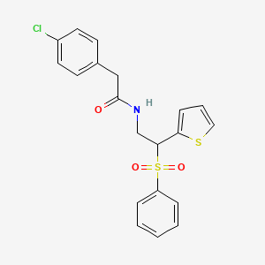 molecular formula C20H18ClNO3S2 B2530367 2-(4-chlorophenyl)-N-[2-(phenylsulfonyl)-2-(2-thienyl)ethyl]acetamide CAS No. 896333-32-7