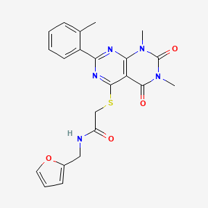 molecular formula C22H21N5O4S B2530374 2-((6,8-二甲基-5,7-二氧代-2-(邻甲苯基)-5,6,7,8-四氢嘧啶并[4,5-d]嘧啶-4-基)硫代)-N-(呋喃-2-基甲基)乙酰胺 CAS No. 872629-30-6
