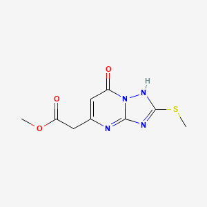 molecular formula C9H10N4O3S B2530377 Methyl 2-[7-hydroxy-2-(methylsulfanyl)[1,2,4]triazolo[1,5-a]pyrimidin-5-yl]acetate CAS No. 439107-61-6