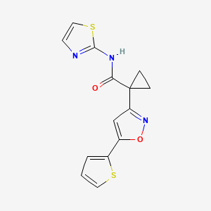 molecular formula C14H11N3O2S2 B2530385 N-(噻唑-2-基)-1-(5-(噻吩-2-基)异恶唑-3-基)环丙烷甲酰胺 CAS No. 1334369-94-6