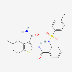 molecular formula C24H25N3O4S2 B2530387 5-甲基-2-[[2-[(4-甲基苯基)磺酰胺基]苯甲酰基]氨基]-4,5,6,7-四氢-1-苯并噻吩-3-甲酰胺 CAS No. 330190-30-2