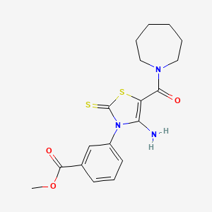 molecular formula C18H21N3O3S2 B2530401 3-(4-氨基-5-(氮杂环戊烷-1-羰基)-2-硫代噻唑-3(2H)-基)苯甲酸甲酯 CAS No. 946295-74-5