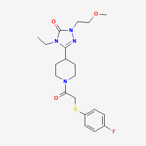 molecular formula C20H27FN4O3S B2530414 4-ethyl-3-(1-(2-((4-fluorophenyl)thio)acetyl)piperidin-4-yl)-1-(2-methoxyethyl)-1H-1,2,4-triazol-5(4H)-one CAS No. 1797737-06-4