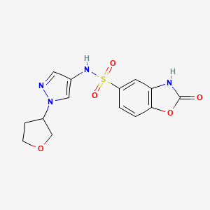 molecular formula C14H14N4O5S B2530449 2-oxo-N-(1-(tetrahydrofuran-3-yl)-1H-pyrazol-4-yl)-2,3-dihydrobenzo[d]oxazole-5-sulfonamide CAS No. 1797021-32-9