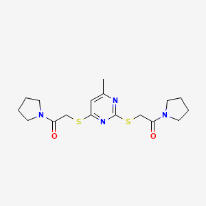molecular formula C17H24N4O2S2 B2530457 2-[6-Methyl-2-(2-oxo-2-pyrrolidin-1-ylethyl)sulfanylpyrimidin-4-yl]sulfanyl-1-pyrrolidin-1-ylethanone CAS No. 393520-43-9
