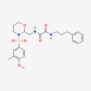 molecular formula C24H31N3O6S B2530469 N1-((3-((4-甲氧基-3-甲基苯基)磺酰基)-1,3-恶唑烷-2-基)甲基)-N2-(3-苯基丙基)草酰胺 CAS No. 872986-14-6