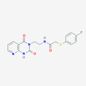 molecular formula C17H15FN4O3S B2530473 N-(2-(2,4-二氧代-1,2-二氢吡啶并[2,3-d]嘧啶-3(4H)-基)乙基)-2-((4-氟苯基)硫代)乙酰胺 CAS No. 2034321-43-0
