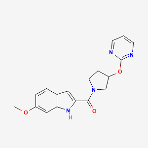 molecular formula C18H18N4O3 B2530493 (6-methoxy-1H-indol-2-yl)(3-(pyrimidin-2-yloxy)pyrrolidin-1-yl)methanone CAS No. 2034497-23-7