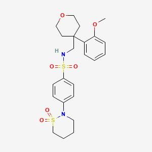 molecular formula C23H30N2O6S2 B2530496 4-(1,1-dioxido-1,2-thiazinan-2-yl)-N-((4-(2-methoxyphenyl)tetrahydro-2H-pyran-4-yl)methyl)benzenesulfonamide CAS No. 1421585-01-4