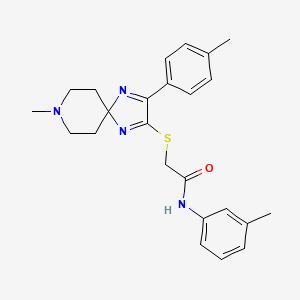 molecular formula C24H28N4OS B2530513 2-((8-甲基-3-(对甲苯基)-1,4,8-三氮螺[4.5]癸-1,3-二烯-2-基)硫代)-N-(间甲苯基)乙酰胺 CAS No. 1215331-01-3