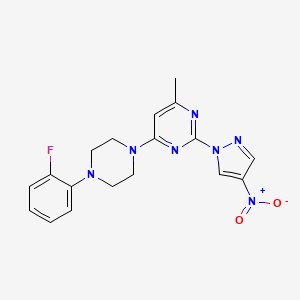 molecular formula C18H18FN7O2 B2530517 4-(4-(2-氟苯基)哌嗪-1-基)-6-甲基-2-(4-硝基-1H-吡唑-1-基)嘧啶 CAS No. 1001607-92-6