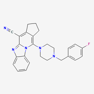 molecular formula C26H24FN5 B2530521 11-(4-(4-fluorobenzyl)piperazin-1-yl)-2,3-dihydro-1H-benzo[4,5]imidazo[1,2-a]cyclopenta[d]pyridine-4-carbonitrile CAS No. 442567-35-3