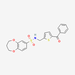 molecular formula C21H19NO5S2 B2530549 N-((5-benzoylthiophen-2-yl)methyl)-3,4-dihydro-2H-benzo[b][1,4]dioxepine-7-sulfonamide CAS No. 1797964-03-4