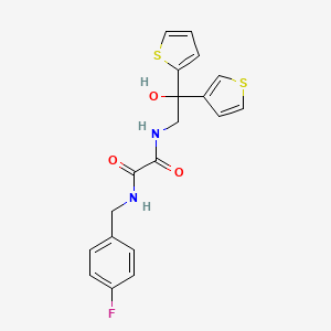 molecular formula C19H17FN2O3S2 B2530553 N1-(4-fluorobenzyl)-N2-(2-hydroxy-2-(thiophen-2-yl)-2-(thiophen-3-yl)ethyl)oxalamide CAS No. 2034401-79-9