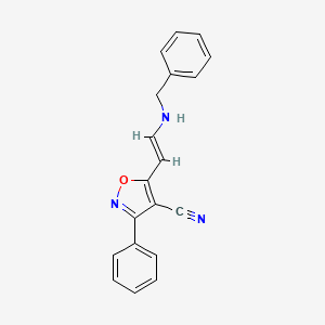 molecular formula C19H15N3O B2530557 5-[(E)-2-(benzylamino)ethenyl]-3-phenyl-1,2-oxazole-4-carbonitrile CAS No. 477851-03-9