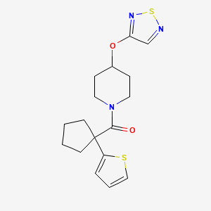 molecular formula C17H21N3O2S2 B2530560 4-(1,2,5-Thiadiazol-3-yloxy)-1-[1-(thiophen-2-yl)cyclopentanecarbonyl]piperidine CAS No. 2097897-42-0