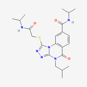 molecular formula C22H30N6O3S B2530563 4-isobutyl-N-isopropyl-1-{[2-(isopropylamino)-2-oxoethyl]thio}-5-oxo-4,5-dihydro[1,2,4]triazolo[4,3-a]quinazoline-8-carboxamide CAS No. 1105231-97-7