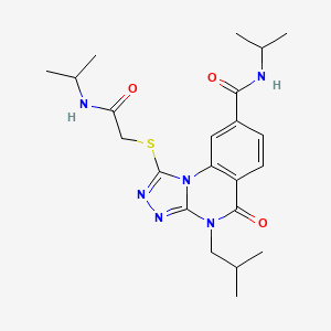 molecular formula C22H30N6O3S B2530563 4-异丁基-N-异丙基-1-{[2-(异丙基氨基)-2-氧代乙基]硫代}-5-氧代-4,5-二氢咪唑并[1,2,4]三唑[4,3-a]喹唑啉-8-基甲酰胺 CAS No. 1105231-97-7