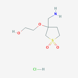 molecular formula C7H16ClNO4S B2530568 3-(Aminomethyl)-3-(2-hydroxyethoxy)tetrahydrothiophene 1,1-dioxide hydrochloride CAS No. 2172058-65-8