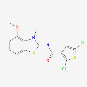 molecular formula C14H10Cl2N2O2S2 B2530576 噻吩-3-甲酰胺，2,5-二氯-N-(4-甲氧基-3-甲基-3H-苯并噻唑-2-亚甲基)- CAS No. 441291-89-0