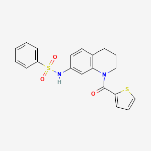 molecular formula C20H18N2O3S2 B2530587 N-[1-(2-thienylcarbonyl)-1,2,3,4-tetrahydroquinolin-7-yl]benzenesulfonamide CAS No. 946267-78-3