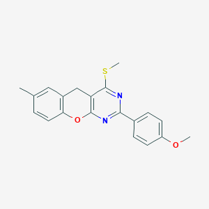 molecular formula C20H18N2O2S B2530589 2-(4-methoxyphenyl)-7-methyl-4-(methylthio)-5H-chromeno[2,3-d]pyrimidine CAS No. 866340-75-2