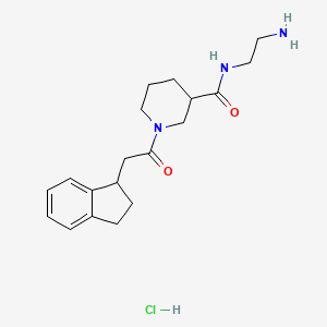 molecular formula C19H28ClN3O2 B2530602 N-(2-Aminoethyl)-1-[2-(2,3-dihydro-1H-inden-1-yl)acetyl]piperidine-3-carboxamide;hydrochloride CAS No. 1603752-36-8