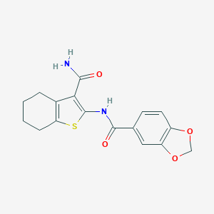 molecular formula C17H16N2O4S B253061 N-(3-carbamoyl-4,5,6,7-tetrahydrobenzo[b]thiophen-2-yl)benzo[d][1,3]dioxole-5-carboxamide 