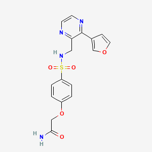 molecular formula C17H16N4O5S B2530612 2-(4-(N-((3-(furan-3-yl)pyrazin-2-yl)methyl)sulfamoyl)phenoxy)acetamide CAS No. 2034396-62-6