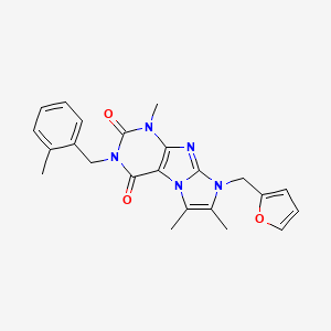 molecular formula C23H23N5O3 B2530630 8-(2-Furylmethyl)-1,6,7-trimethyl-3-[(2-methylphenyl)methyl]-1,3,5-trihydro-4-imidazolino[1,2-h]purine-2,4-dione CAS No. 887461-01-0