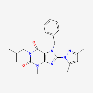 molecular formula C22H26N6O2 B2530637 7-benzyl-8-(3,5-dimethyl-1H-pyrazol-1-yl)-1-isobutyl-3-methyl-1H-purine-2,6(3H,7H)-dione CAS No. 1020454-49-2
