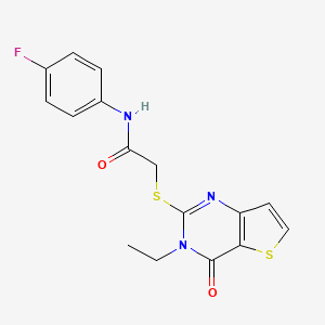 molecular formula C16H14FN3O2S2 B2530639 2-[(3-ethyl-4-oxo-3,4-dihydrothieno[3,2-d]pyrimidin-2-yl)sulfanyl]-N-(4-fluorophenyl)acetamide CAS No. 1252927-25-5