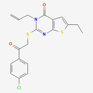 molecular formula C19H17ClN2O2S2 B2530641 3-allyl-2-((2-(4-chlorophenyl)-2-oxoethyl)thio)-6-ethylthieno[2,3-d]pyrimidin-4(3H)-one CAS No. 380335-46-6
