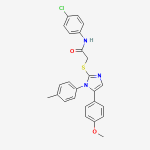 molecular formula C25H22ClN3O2S B2530646 N-(4-氯苯基)-2-((5-(4-甲氧基苯基)-1-(对甲苯基)-1H-咪唑-2-基)硫代)乙酰胺 CAS No. 1207023-52-6