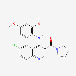 molecular formula C22H22ClN3O3 B2530649 (6-Chloro-4-((2,4-dimethoxyphenyl)amino)quinolin-3-yl)(pyrrolidin-1-yl)methanone CAS No. 1359401-59-4