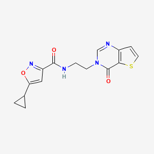 molecular formula C15H14N4O3S B2530659 5-cyclopropyl-N-(2-(4-oxothieno[3,2-d]pyrimidin-3(4H)-yl)ethyl)isoxazole-3-carboxamide CAS No. 2034553-07-4
