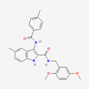 molecular formula C27H27N3O4 B2530662 N-(2,5-二甲氧基苄基)-5-甲基-3-(4-甲基苯甲酰胺)-1H-吲哚-2-甲酰胺 CAS No. 1029724-55-7