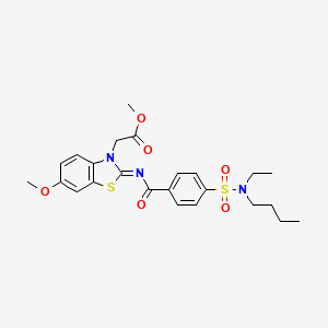molecular formula C24H29N3O6S2 B2530677 (Z)-甲基2-(2-((4-(N-丁基-N-乙基磺酰胺基)苯甲酰)亚氨基)-6-甲氧基苯并[d]噻唑-3(2H)-基)乙酸酯 CAS No. 897734-56-4
