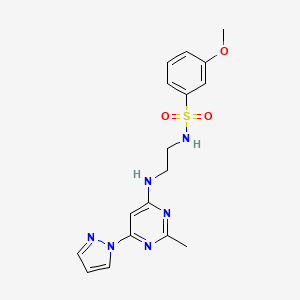 molecular formula C17H20N6O3S B2530678 3-methoxy-N-(2-((2-methyl-6-(1H-pyrazol-1-yl)pyrimidin-4-yl)amino)ethyl)benzenesulfonamide CAS No. 1170523-49-5