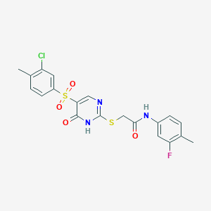 molecular formula C20H17ClFN3O4S2 B2530679 2-((5-((3-chloro-4-methylphenyl)sulfonyl)-6-oxo-1,6-dihydropyrimidin-2-yl)thio)-N-(3-fluoro-4-methylphenyl)acetamide CAS No. 933239-98-6