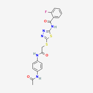 molecular formula C19H16FN5O3S2 B2530687 N-(5-((2-((4-acetamidophenyl)amino)-2-oxoethyl)thio)-1,3,4-thiadiazol-2-yl)-2-fluorobenzamide CAS No. 893133-85-2