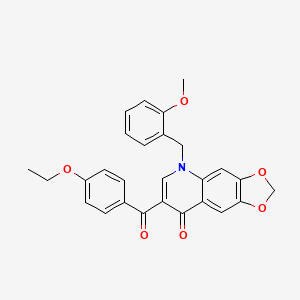 molecular formula C27H23NO6 B2530693 7-(4-ethoxybenzoyl)-5-[(2-methoxyphenyl)methyl]-2H,5H,8H-[1,3]dioxolo[4,5-g]quinolin-8-one CAS No. 866016-80-0