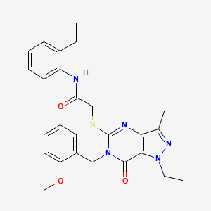 molecular formula C26H29N5O3S B2530696 2-((1-ethyl-6-(2-methoxybenzyl)-3-methyl-7-oxo-6,7-dihydro-1H-pyrazolo[4,3-d]pyrimidin-5-yl)thio)-N-(2-ethylphenyl)acetamide CAS No. 1358985-18-8