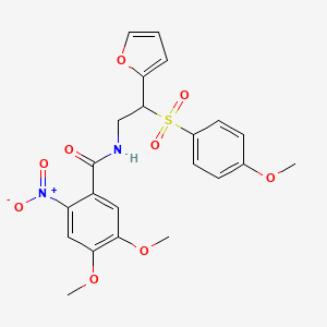 molecular formula C22H22N2O9S B2530708 N-(2-(furan-2-yl)-2-((4-methoxyphenyl)sulfonyl)ethyl)-4,5-dimethoxy-2-nitrobenzamide CAS No. 941900-57-8