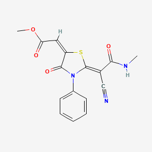 (E)-methyl 2-((Z)-2-(1-cyano-2-(methylamino)-2-oxoethylidene)-4-oxo-3-phenylthiazolidin-5-ylidene)acetate