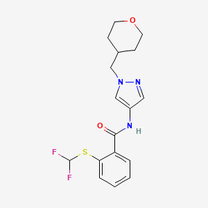molecular formula C17H19F2N3O2S B2530722 2-((difluoromethyl)thio)-N-(1-((tetrahydro-2H-pyran-4-yl)methyl)-1H-pyrazol-4-yl)benzamide CAS No. 1705976-17-5