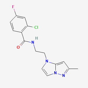 molecular formula C15H14ClFN4O B2530726 2-氯-4-氟-N-(2-(6-甲基-1H-咪唑并[1,2-b]吡唑-1-基)乙基)苯甲酰胺 CAS No. 2034478-01-6
